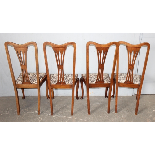 36 - A set of 4 mahogany dining chairs floral pattern seats, each approx 110cm tall