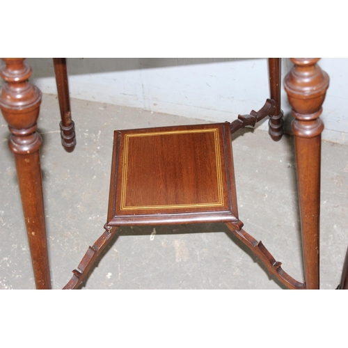 37 - An Edwardian chair and side table, both with Sheraton Revival inlay, table approx 46cm wide x 46cm d... 