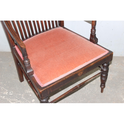 39 - A set of 3 Godwin style mahogany slat back chairs with Sheraton Revival inlay, 2 side chairs and a m... 