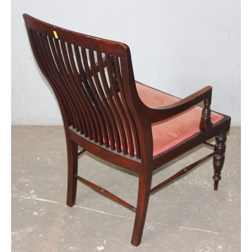 39 - A set of 3 Godwin style mahogany slat back chairs with Sheraton Revival inlay, 2 side chairs and a m... 