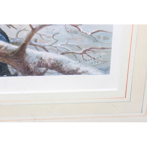 407 - Framed print of Black Grouse after the original by Archibold Thorburn, signed in pencil dated 1934, ... 