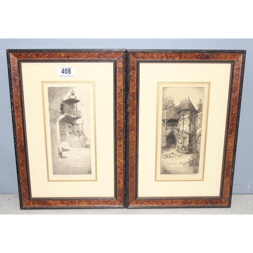 408 - 4 vintage framed etchings, 2 signed by Margaret Aulton, another by C. Russell and another indistinct... 