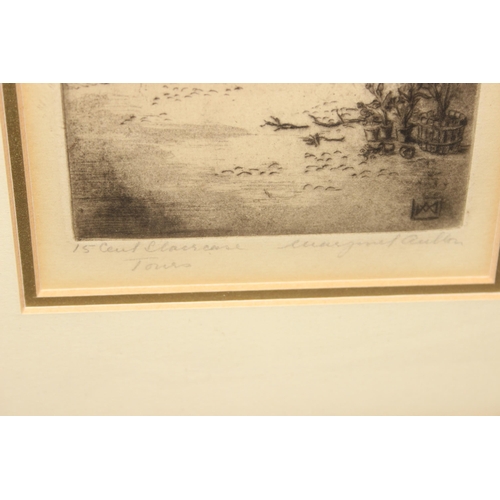 408 - 4 vintage framed etchings, 2 signed by Margaret Aulton, another by C. Russell and another indistinct... 