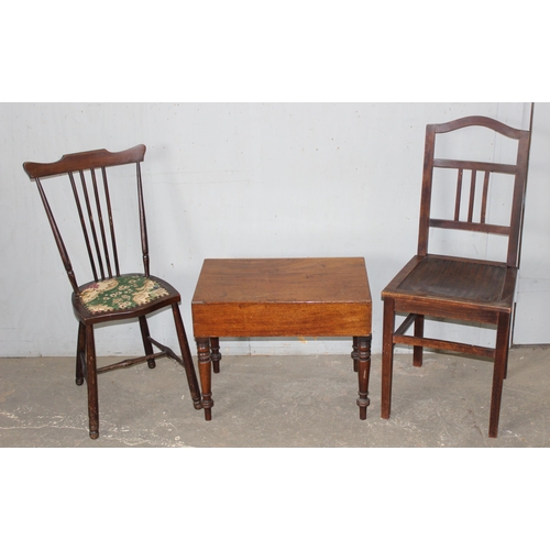 41 - 2 antique bedroom chairs and a mahogany cased bidet, bidet approx 57cm wide x 36cm deep x 46cm tall