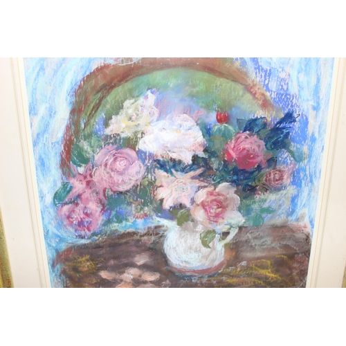 414 - Mid-century still life pastel of roses, Initialled 'CHT' lower right, approx 78cm x 76cm