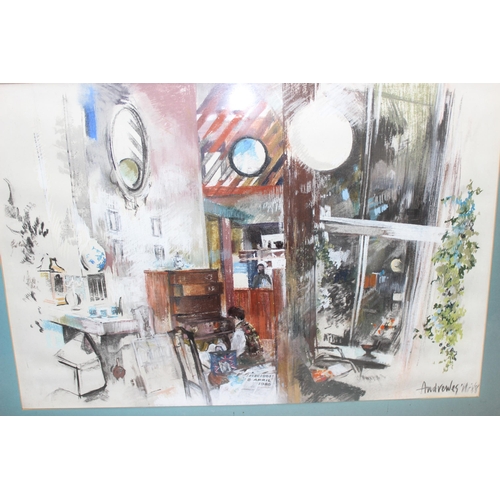 415 - Modern pastel on paper of an interior scene with figures, signed and dated lower right 'Andrewes 88'... 