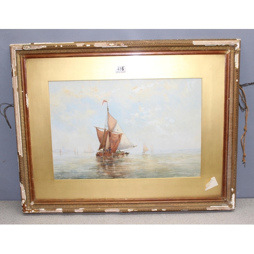 416 - Early 20th century marine watercolour, indistinctly signed lower right, approx 81cm x 64cm