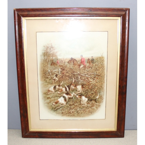 417 - 2 antique and later prints to include one of a hunting scene and another of birds eating crops, larg... 