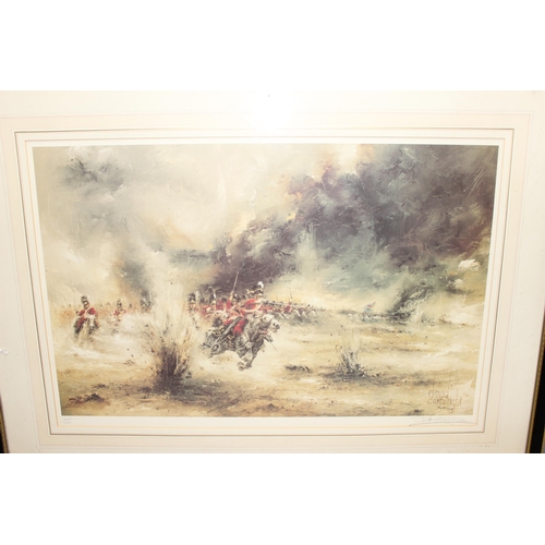 418 - 4 antique and later prints to include a David Cartwright military print and another titled the bridg... 