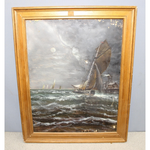 419 - 2 antique and later artworks to include a nighttime marine scene indistinctly signed and dated lower... 