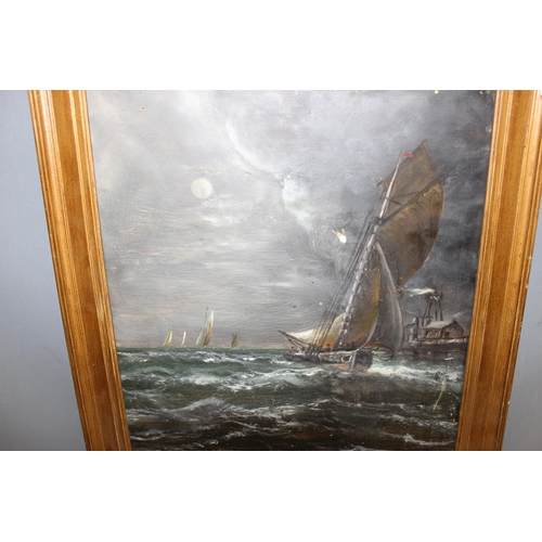 419 - 2 antique and later artworks to include a nighttime marine scene indistinctly signed and dated lower... 