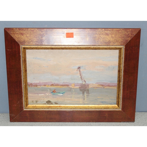 424 - 2 original oil on board in frames of marine-scape/landscape scenes, approx 49cm x 34cm