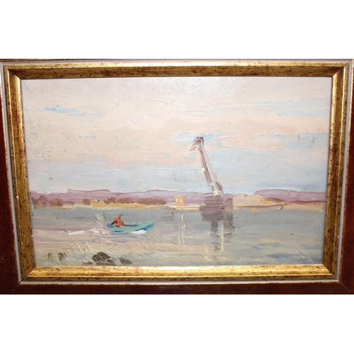 424 - 2 original oil on board in frames of marine-scape/landscape scenes, approx 49cm x 34cm