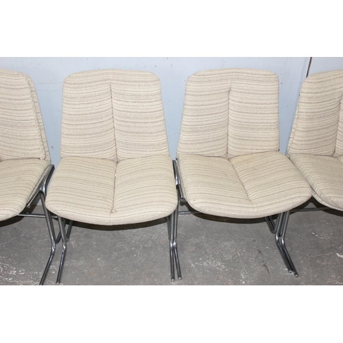 45 - A set of 6 retro Pieff Eleganza range dining chairs with chrome base and fabric covered seats, appro... 