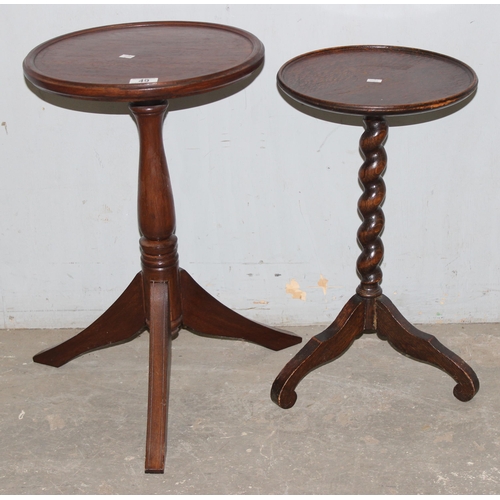 49 - 2 vintage pedestal wine tables, one with barleytwist support, the largest approx 36cm wide x 36cm de... 