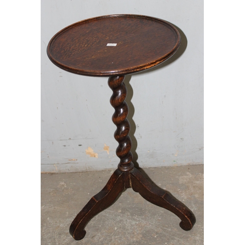 49 - 2 vintage pedestal wine tables, one with barleytwist support, the largest approx 36cm wide x 36cm de... 