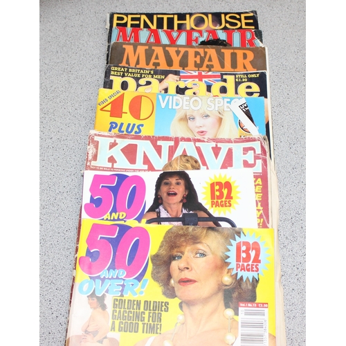 509 - Assorted vintage and later adult themed magazines to incl Parade, Mayfair, Knave, Penthouse etc