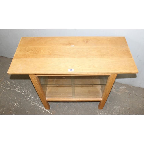 67 - a modern light oak display cabinet or side table, approx 96cm wide x 41cm deep x 73cm tall