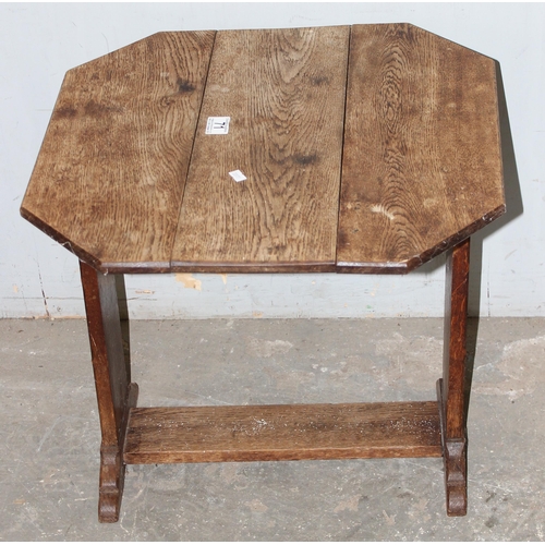 71 - A vintage oak dropleaf table and a pine stool, the stool approx 28cm diameter x 68cm tall (2)