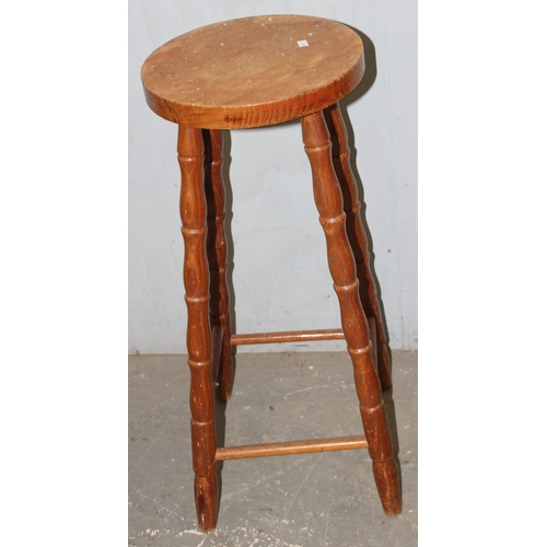 71 - A vintage oak dropleaf table and a pine stool, the stool approx 28cm diameter x 68cm tall (2)