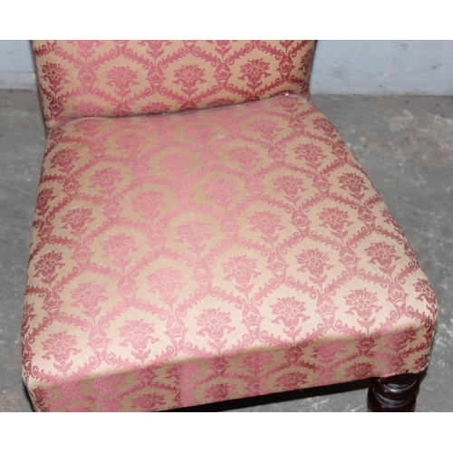 77 - An antique low chair or prie dieu chair with pink upholstery, approx 45cm wide x 55cm deep x 100cm t... 