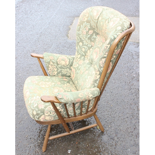 83 - Ercol floral patterned 2 seater sofa and 2 similar chairs, sofa approx 140cm wide x 85cm deep x 103c... 