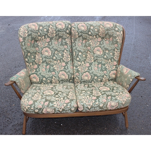 83 - Ercol floral patterned 2 seater sofa and 2 similar chairs, sofa approx 140cm wide x 85cm deep x 103c... 