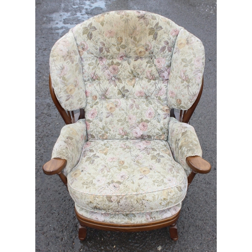 83 - Ercol floral patterned 2 seater sofa and 2 similar chairs, sofa approx 140cm wide x 85cm deep x 103c... 