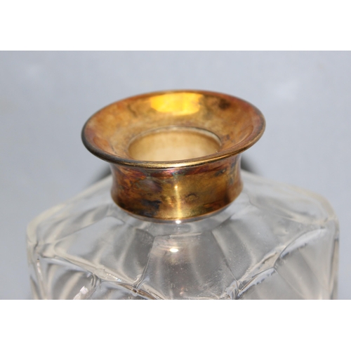 1008 - Vintage glass decanter with gilt-silver collar, approx 24cm H