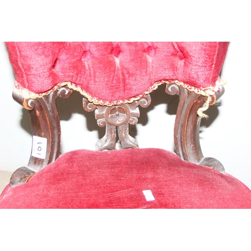 101 - 2 unusual antique red upholstered chairs