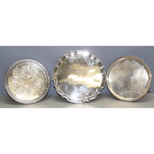 1014 - Large Georgian style silver plated tray on feet, a Victorian silver plated tray with aesthetic desig... 