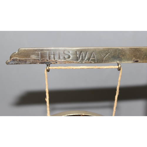 1015 - Novelty silver plated gong - with “This Way” pointing  sign, stamped with registration number and re... 