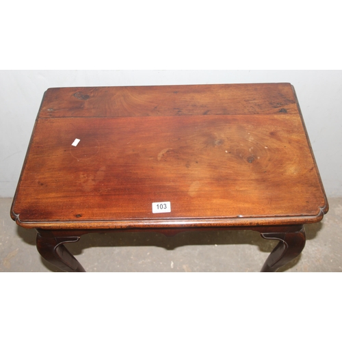 103 - An antique mahogany side table with cabriole legs, possibly Dutch, approx 70cm wide x 43cm deep x 73... 