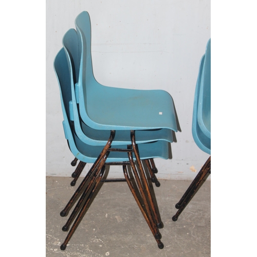 107 - A set of 6 retro blue stacking chairs by Remploy, possibly model MX70