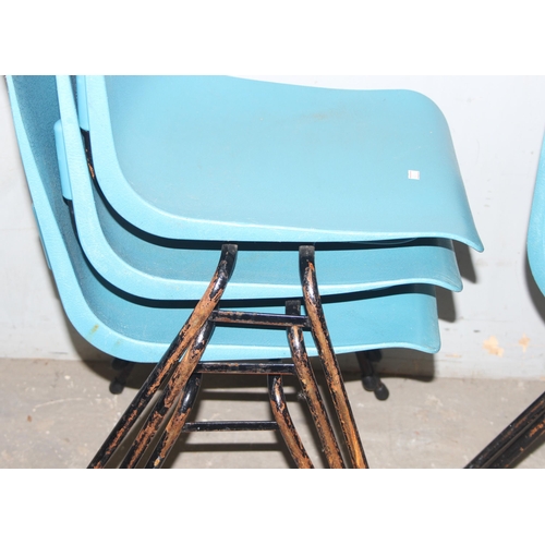 107 - A set of 6 retro blue stacking chairs by Remploy, possibly model MX70