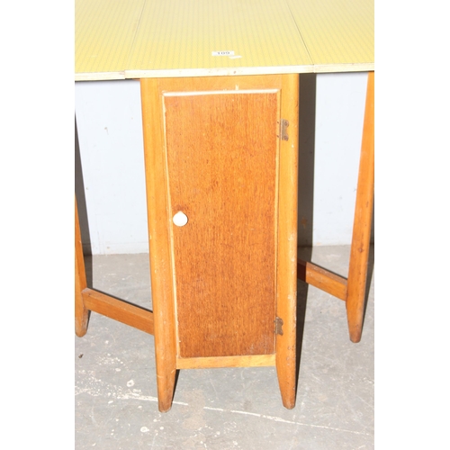 109 - A vintage yellow Formica topped drop leaf dining table, approx 91cm wide x 61cm deep x 76m tall