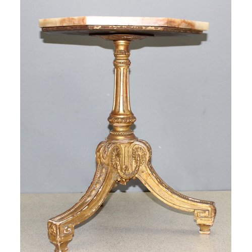 112 - A vintage octagonal marble topped side table with gilt wood base, approx 39cm wide x 39cm deep x 52c... 