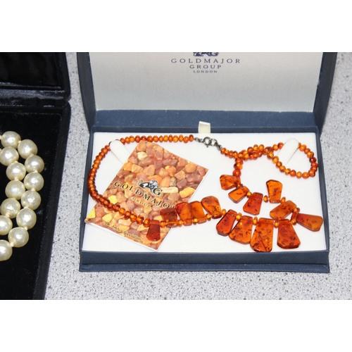 1147 - Mid 20c box clasp two string pearl necklace in original Hatton Garden Castle Court presentation case... 