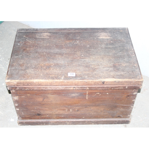 118 - A vintage stained pine trunk or tool chest with 2 layers of internal compartments, approx 75cm wide ... 