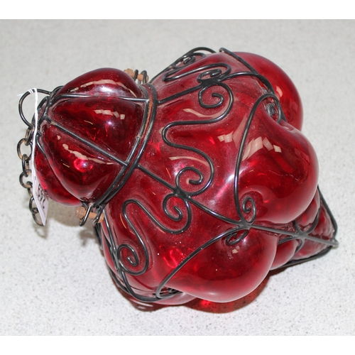 249 - Large Venetian blown red glass and wire work ceiling lamp shade, approx 26cm