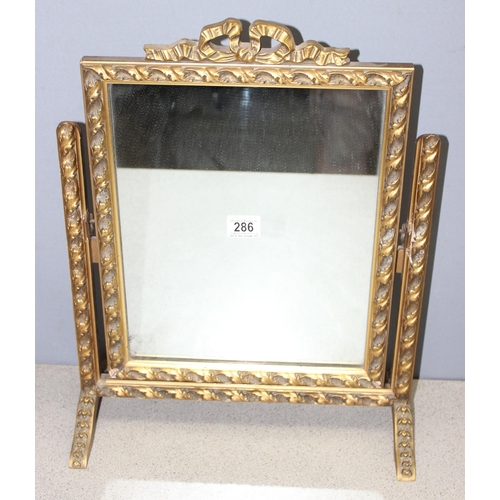 286 - Vintage gilt framed table-top swing mirror with leaf and ribbon design, approx 54cm H