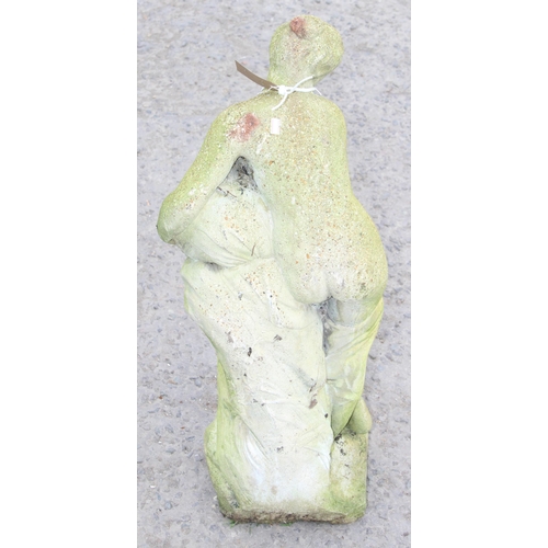 301 - A weathered concrete garden lady statue, approx 79cm tall