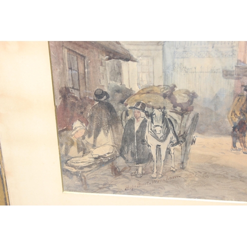 427 - Large antique watercolour street scene in gilt frame of Hope Street, Wrexham, Wales, approx 83cm x 6... 