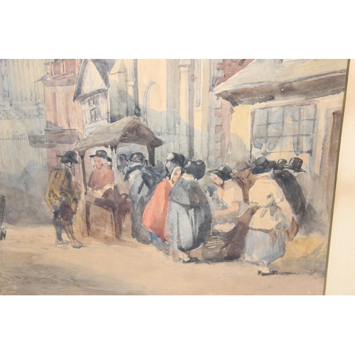 427 - Large antique watercolour street scene in gilt frame of Hope Street, Wrexham, Wales, approx 83cm x 6... 