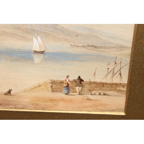 430 - Original watercolour of a (possibly Welsh) harbour marine-scape, seemingly unsigned, and a framed em... 