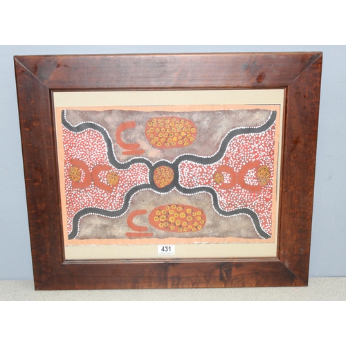 431 - Aboriginal framed painting on fabric, signed verso Donna N? entitled Honey Ants Dreaming? approx 64c... 