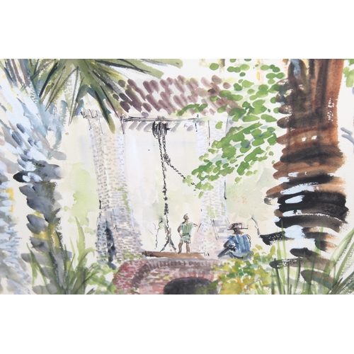 435 - Watercolour of Cultuurtuin garden and parks in Suriname, indistinctly signed but marked verso 'Cultu... 