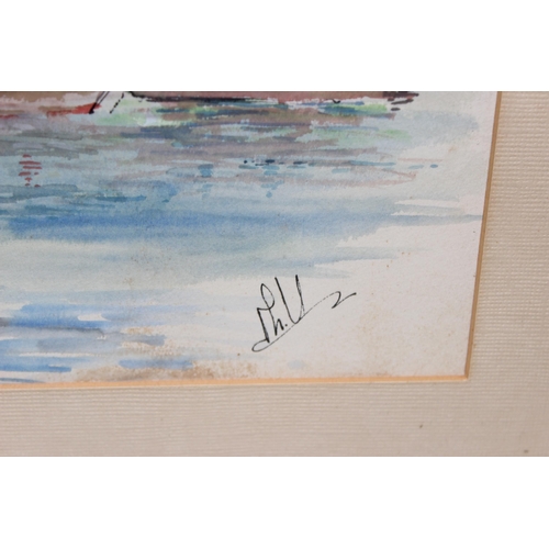 437 - Original watercolour of a harbour scene, indistinctly signed but marked verso 'Martinque, Aug 1960',... 