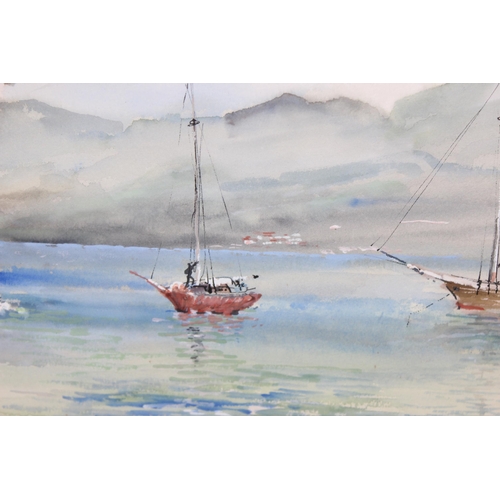 437 - Original watercolour of a harbour scene, indistinctly signed but marked verso 'Martinque, Aug 1960',... 