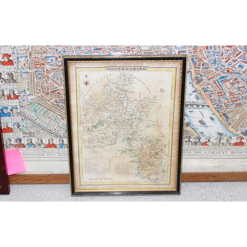 439 - 4 x antique and later maps to incl Oxfordshire, Amsterdam, Paris and Europe, largest approx 67cm x 5... 